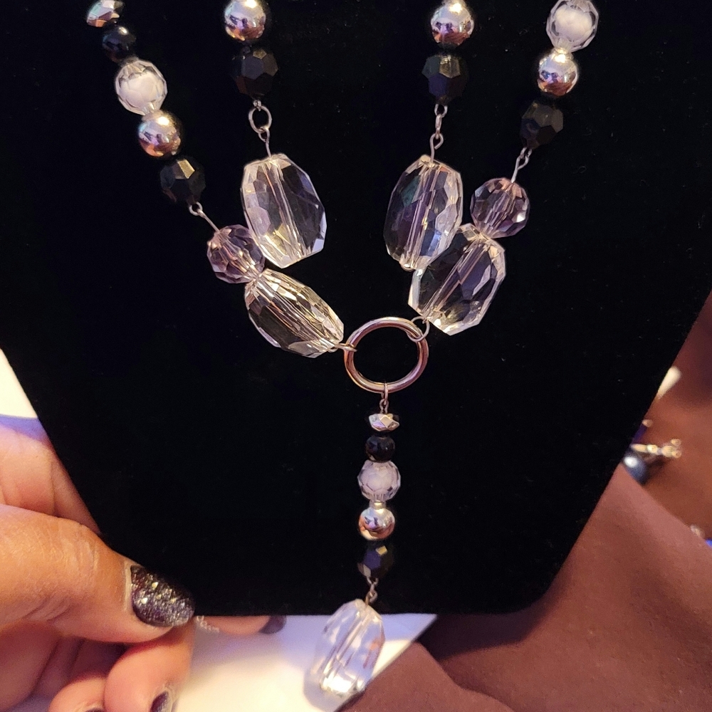 Bold black and white earrings and necklace